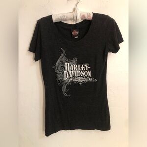 Harley-Davidson T-Shirt Women's M Short Sleeve Dark Gray/Charcoal V-Neck T-Shirt